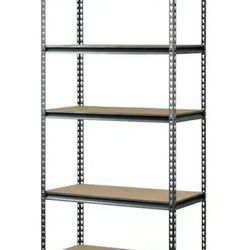 Garage Shelf With Gray Metal And Wood Boards 