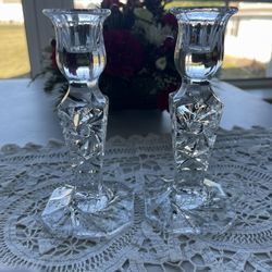 Set of 6” Lead Crystal Candle Holders.  One Does Have A Small Nick As Shown In Last Photo, But So Hard To See!