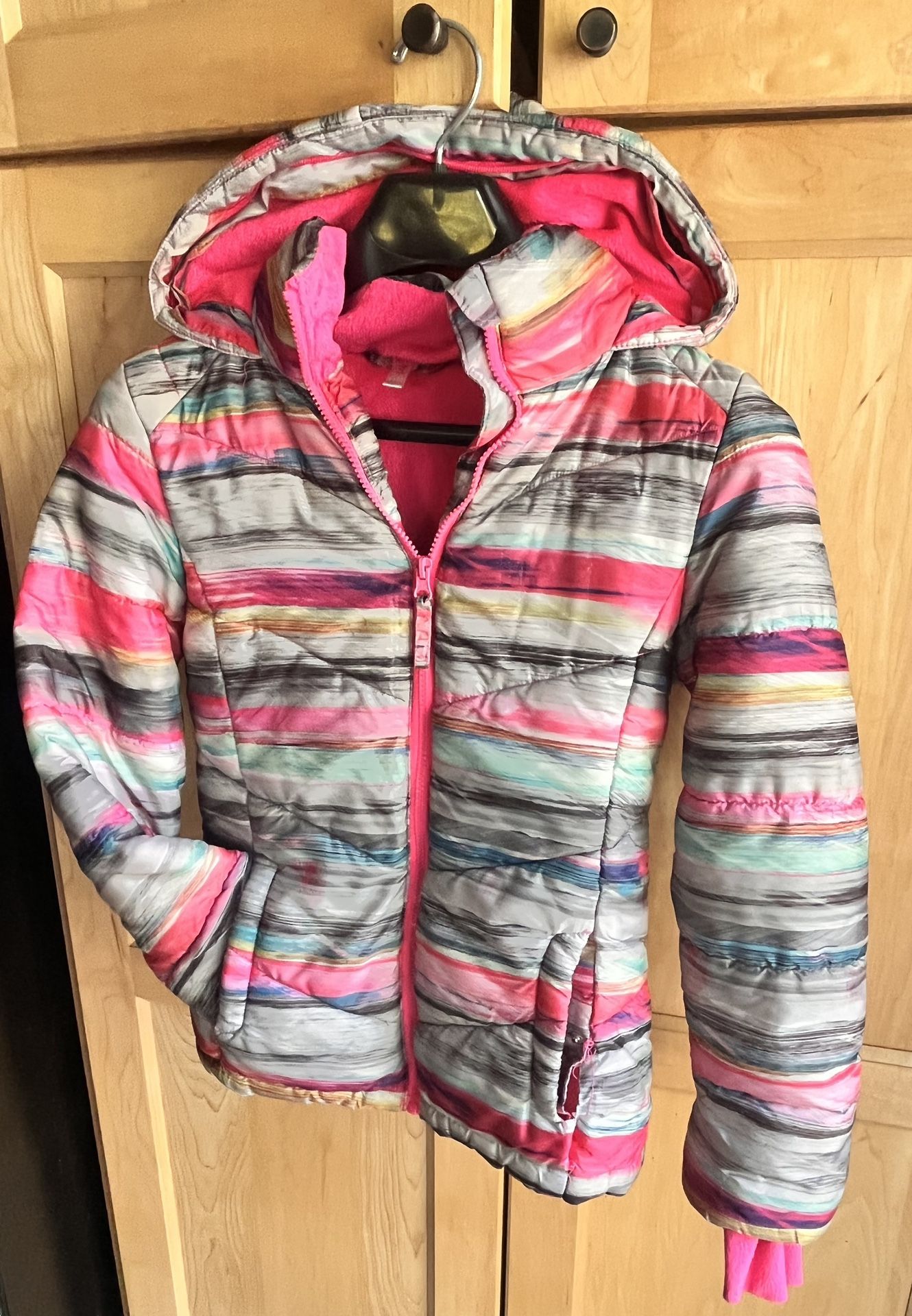 SO Puffer Fleece Lined multicolored Jacket Kohl's (Girls size 14))