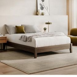 Nectar Premier Wood Platform King Bed Frame - Walnut - 12” Height - Contemporary and Durable - Sturdy Wooden Slats for Support - Easy Assembly -