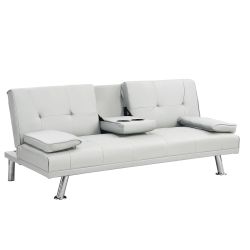 67 white PU multi-purpose double pullout sofa bed with coffee table