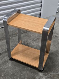 Modern 2-Tier Rolling Side Table – Wood & Metal Accent Cart