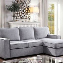 Brand New Gray Modern Style Mid Size Sleeper Sofa L-shaped Storage Reversible Sectional 