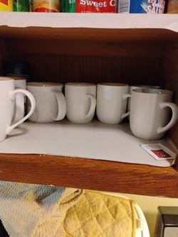 10 Mugs, 6 Glasses And Plates Saucers Pictured