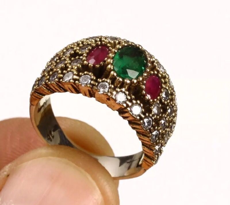 925 Sterling Silver, Turkish Emerald Ruby Topaz, Ring Size 7.5