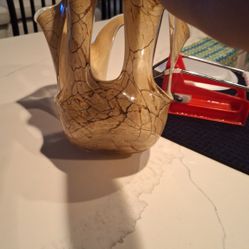 VINTAGE MAKORA KROSNO Blown Handmade Art Glass Open Vase Earthtones