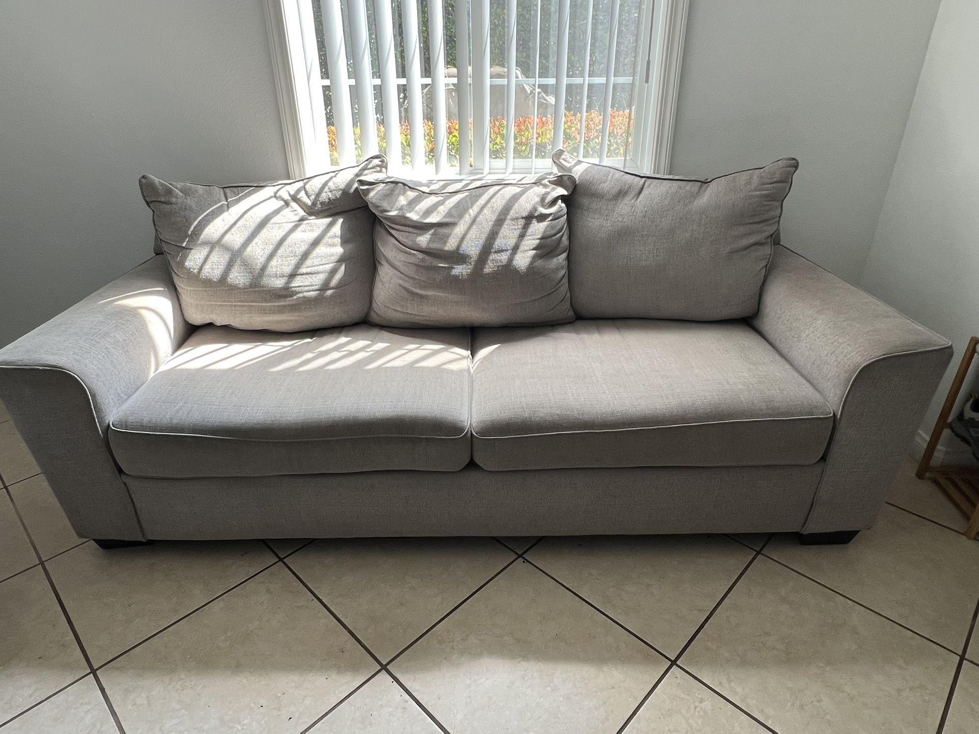 3-Seater Sofa – Light Gray Fabric – $80 OBO