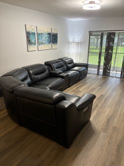 Dark Brown Leather Sectional Recliner Sofa