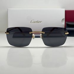 Gold Cartier C Decor Sunglasses Black Lenses Glasses