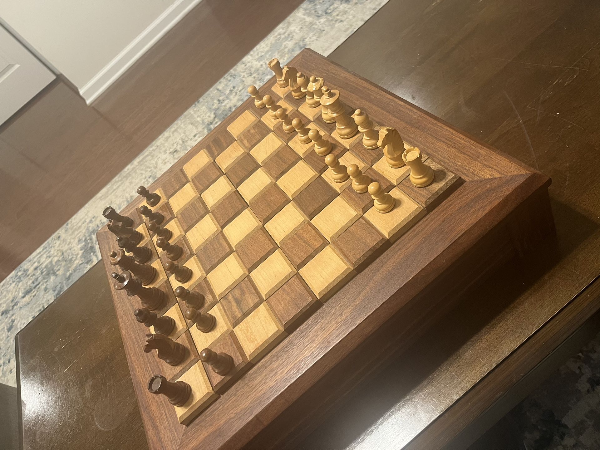 Real Wood Crafted Chess Board - With Drawers