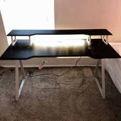 55 Inch Desk With LED Light and Monitor Shelf 