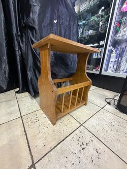 Vintage Solid Oak Side Table / Magazine Rack Trough