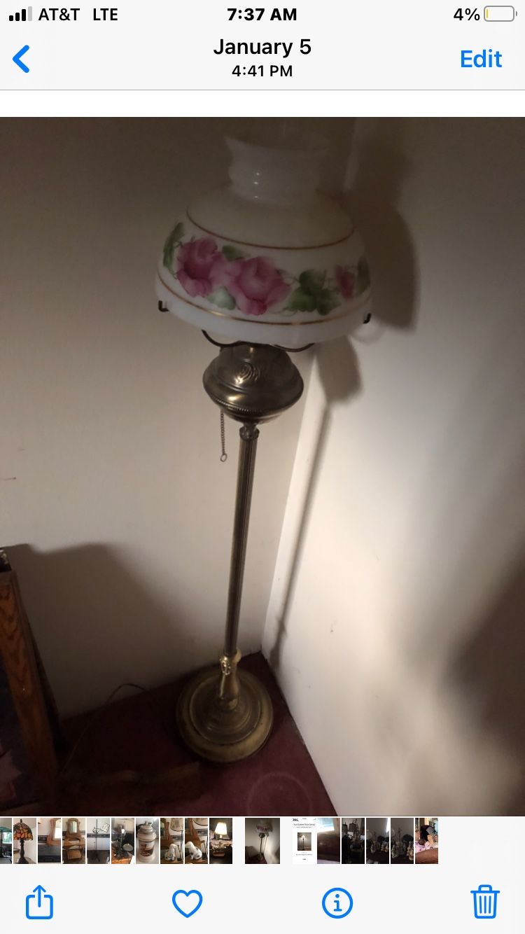 A Pair Of Tall Glass And Brass Hurricane Floor Lamps .