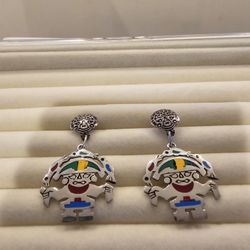 Aztec Style Sterling Silver Earrings from Mexico 