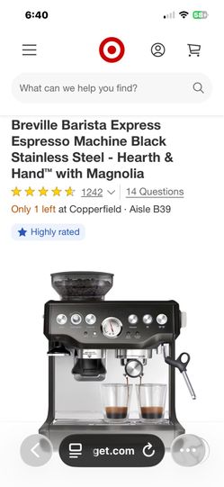 Breville Stainless Steel Barista Express Espresso Machine Light Silver BES870XL: 15 Bars Pressure, Milk Frother, Grinder