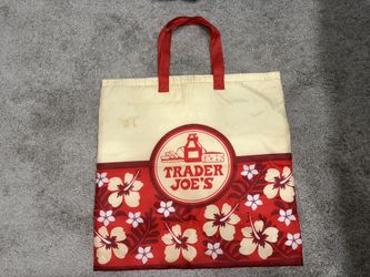 Trader Joe's Insulated Bag Red Hawaiian Hibiscus Flower Reusable Grocery Tote
