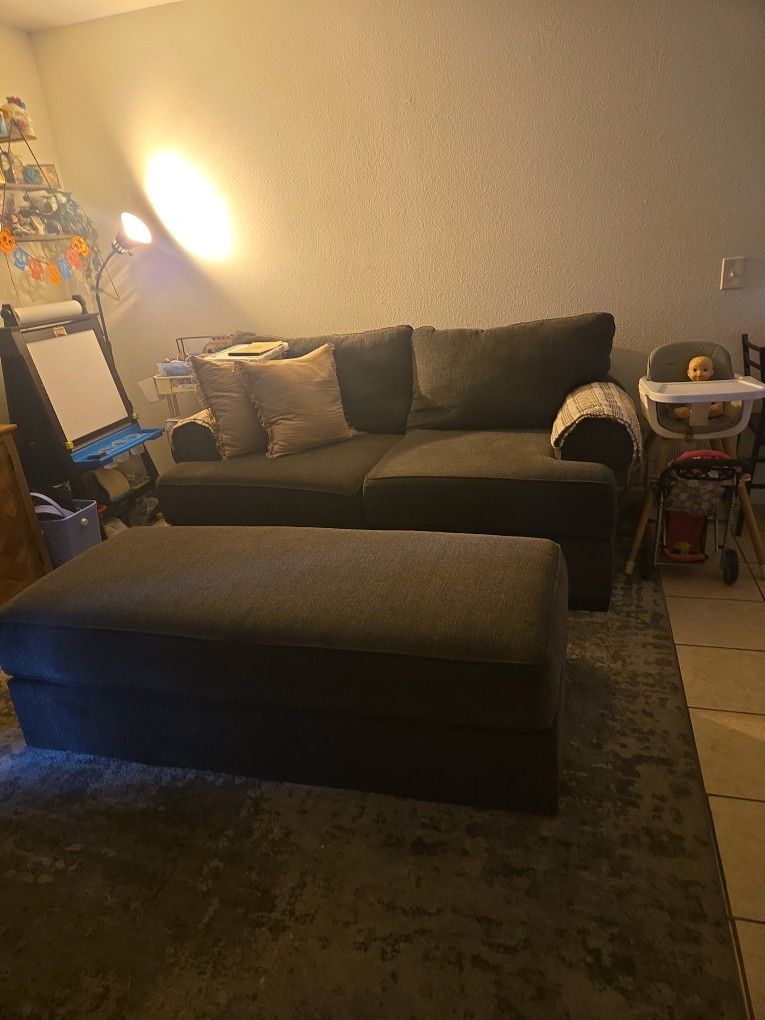 Gray DEEP love Seat With Ottoman