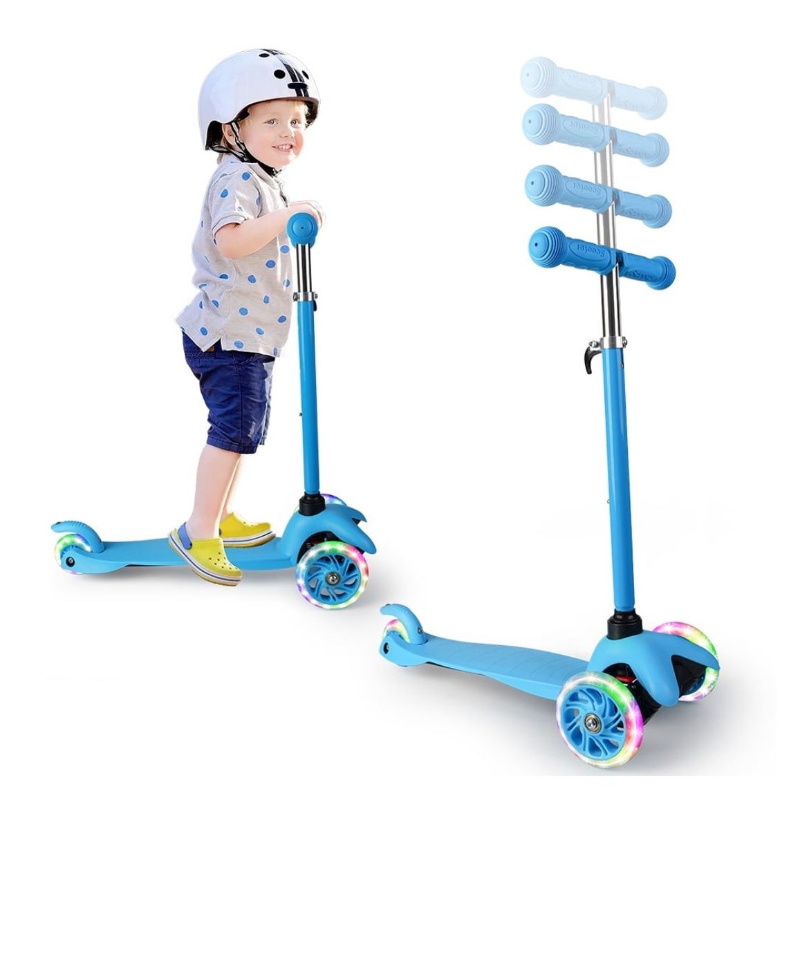 Funsmile Kids Scooter Kick Scooter 3 Wheel Adjustable Height Light up LED Wheels for Kids Boys Girls Ages 3-12 Blue