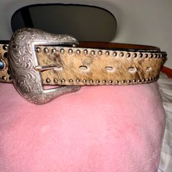 3D size 36 western leather & hair belt studs & rhinestones
