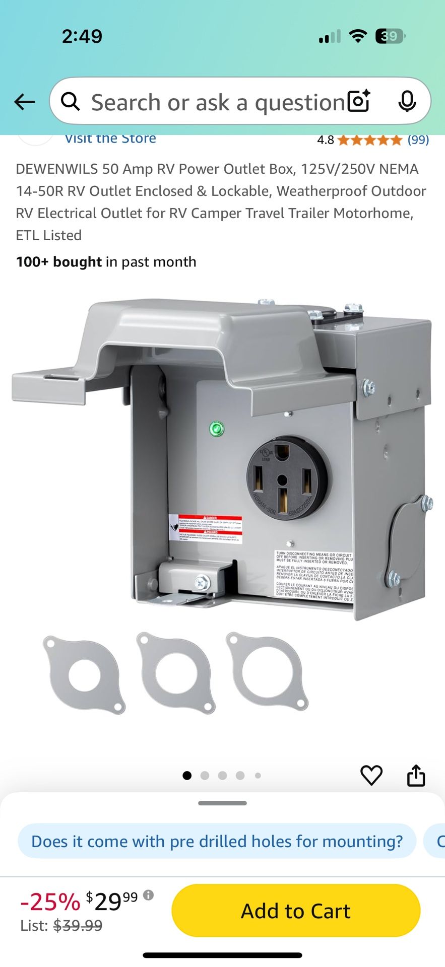 50 amp rv outlet enclosure