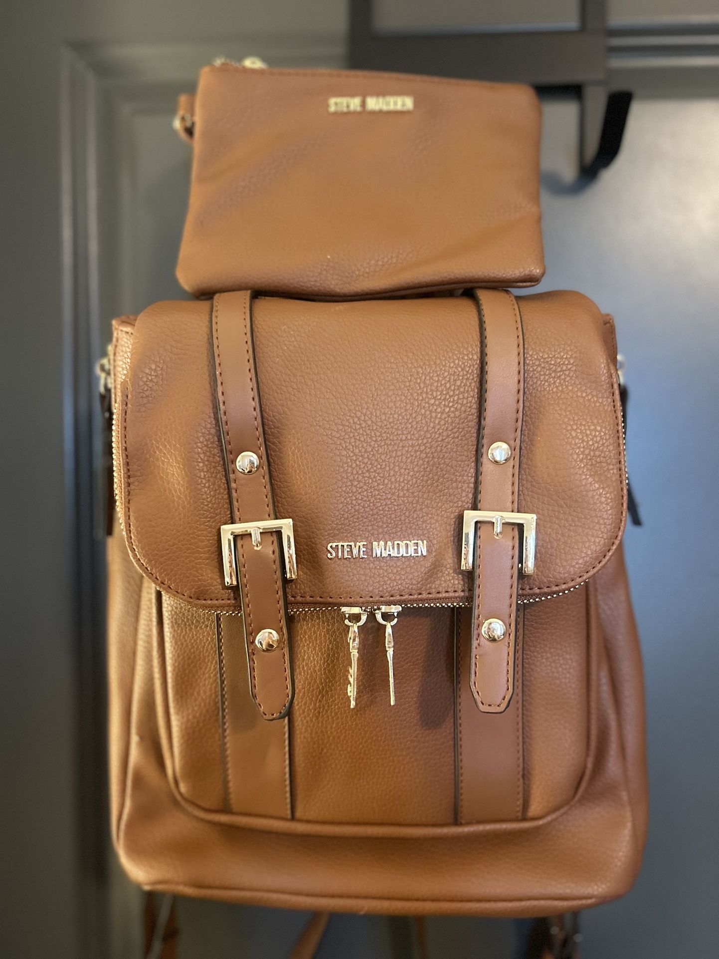 Leather Steve Madden Matching Backpack Purse and Wristlet Set