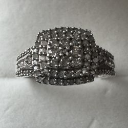 925 Sterling Silver 1/2 CTW Diamond  Square Halo Accent Ring Size 9