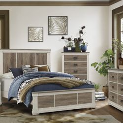 4 PIECE FULL / QUEEN / KING SIZE BEDROOM SET BED DRESSER NIGHT STAND MIRROR