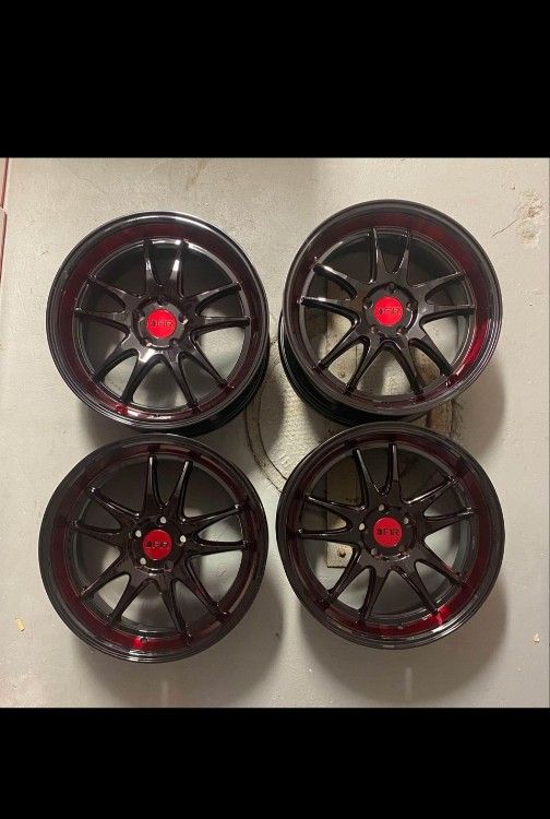 F1R F102 18x9.5 5x114 +38 Gloss Black/Red Lip
