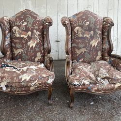 Antique Pair Of Armchairs / Sofa Chairs / Wingback Chair 