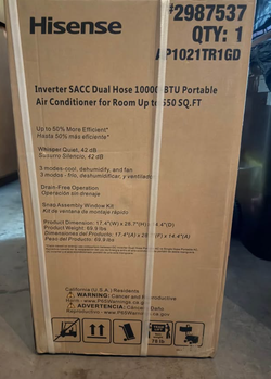60% OFF! Hisense 10000 BTU DOE 115-Volt Vented Large Room Portable Air Conditioner Remote Included