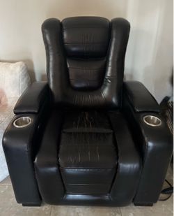 2 Black Leather Power Recliner with Cup Holders