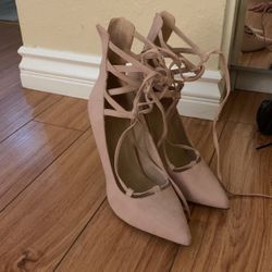 Blush Suede Pink Heels 7.5