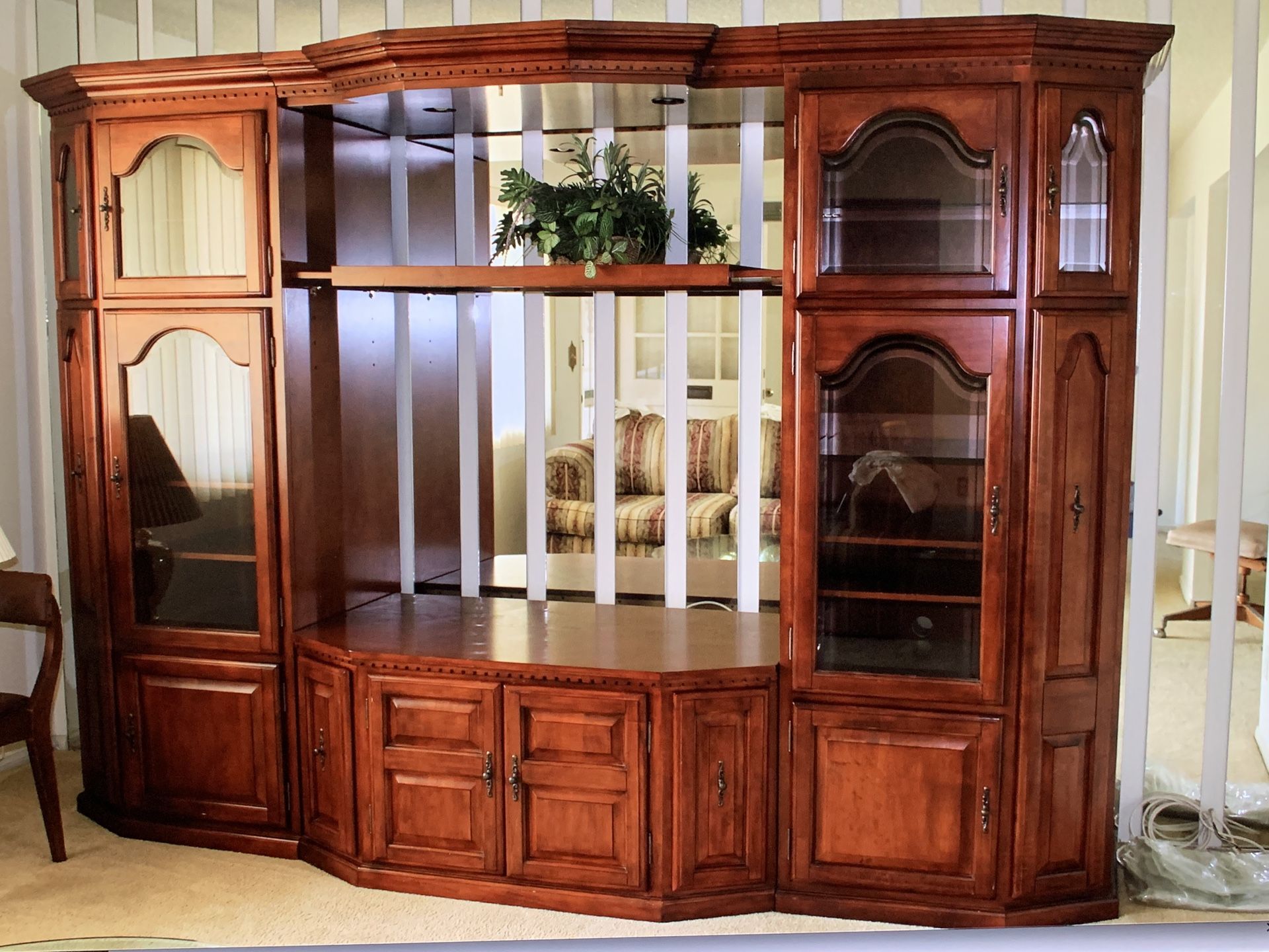 Cherry Wood Entertainment Center Wall Unit