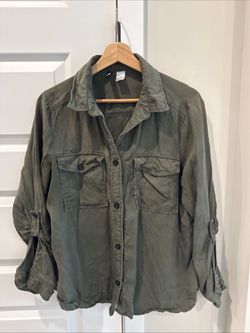 Olive Green Military Button-Up Shirt Size 12