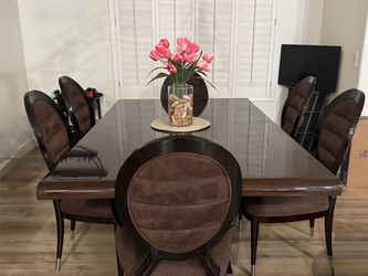 Dark Wood Dining Table with 6 Chairs