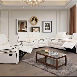 White  Leather Recliner Set Include Sofa, Loveseat And Chair Brand New In Boxes 