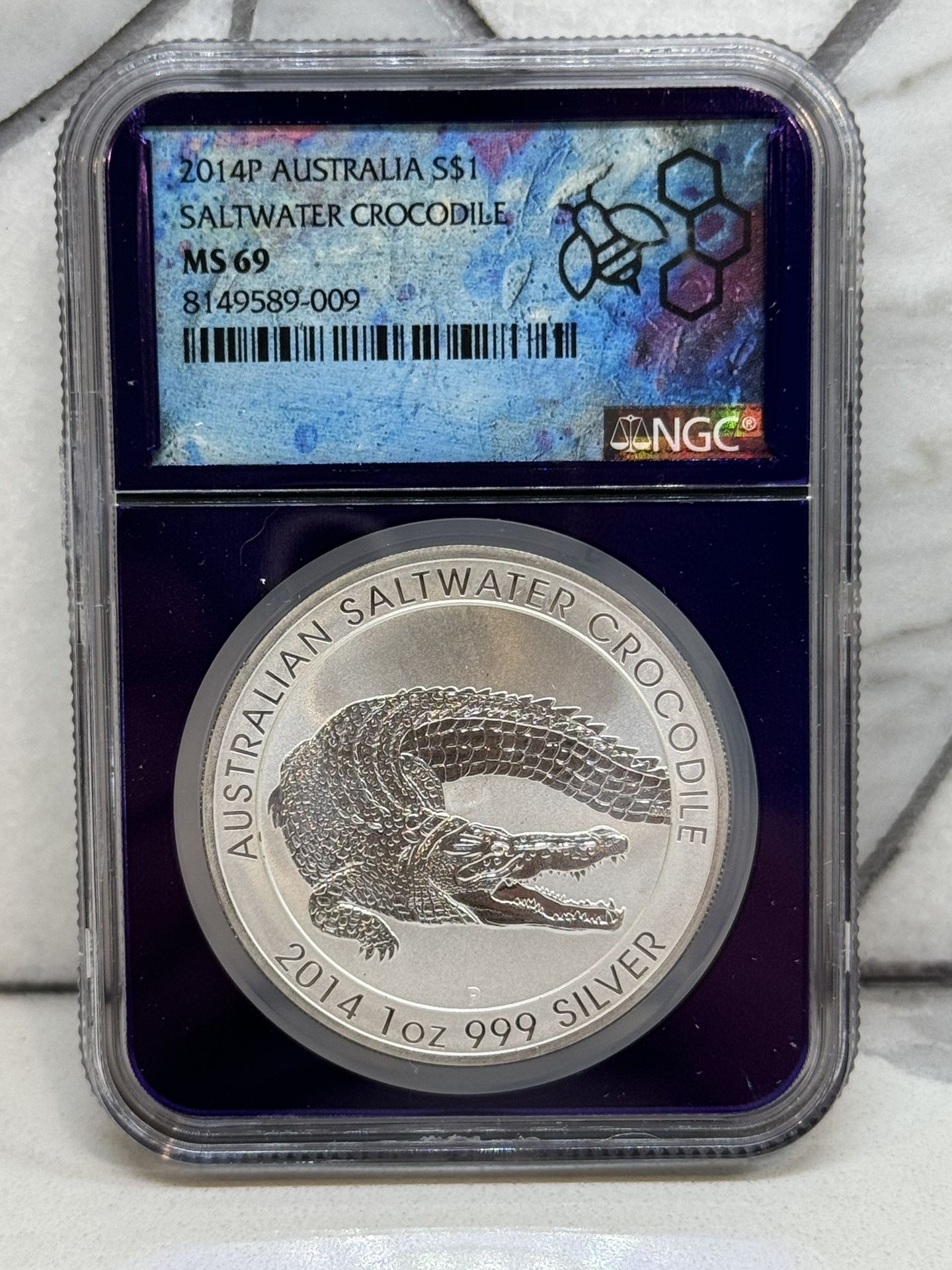 1oz Silver Saltwater Crocodile Ms69