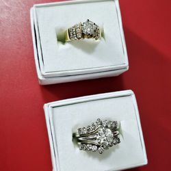 14k Real Gold Real Natural Diamonds 💎. Weighted First One 9.8 Grams, Second Ring 4.8 Grams. 9 Single Diamonds Each Side For Both Rings, 1.7c And 1c.