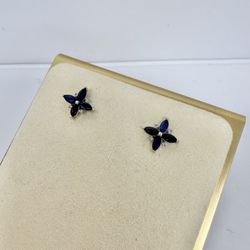 14k White Gold Sapphire & Diamond Flower Stud Earrings 
