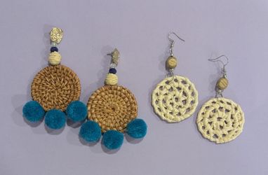 Two Pairs Boho Woven Rattan Drop Earrings