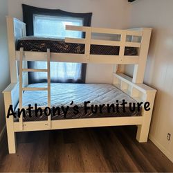 New White Twin Over Full Bunk Bed With Both Mattresses 