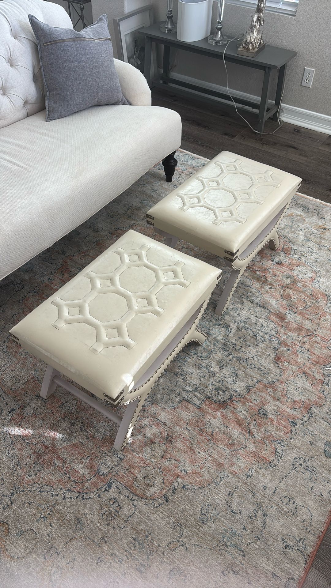 Faux Leather Cream Decorative Ottoman (set)