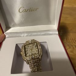Gold  moissanite diamond Cartier Watch 
