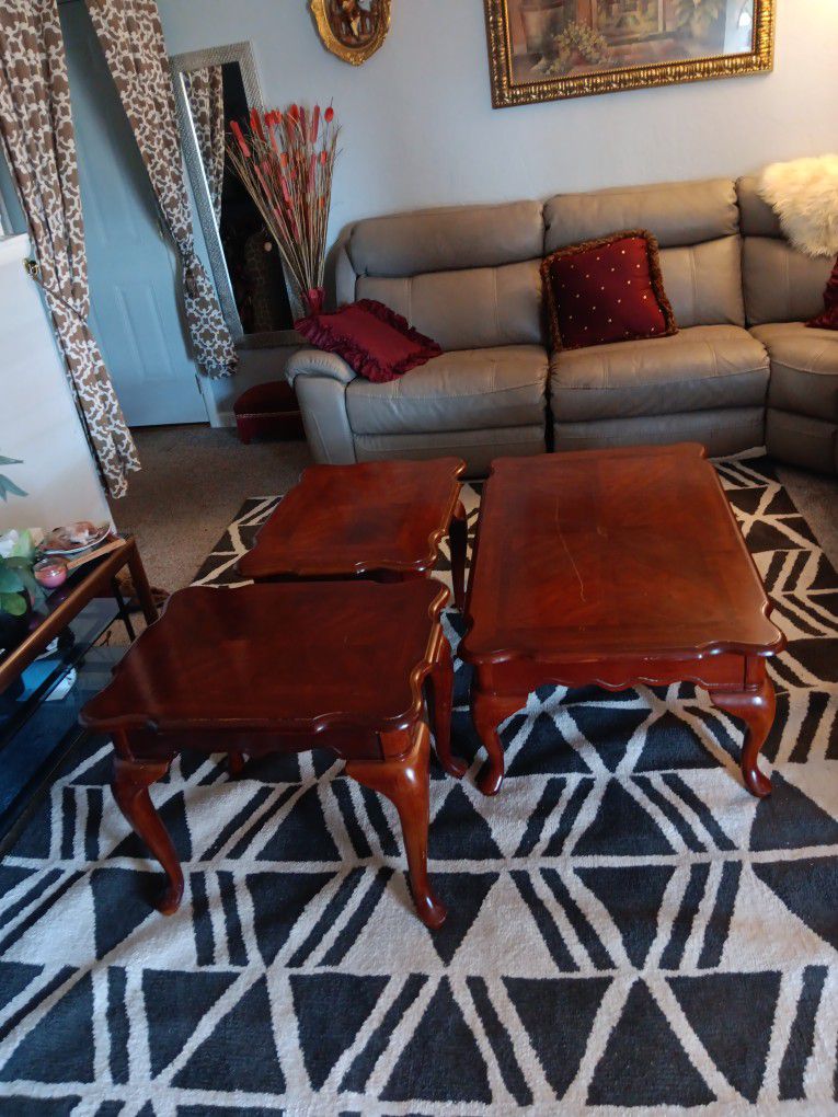 Coffee And 2 End Tables Cherry Wood Exlentel