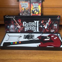 Guitar Hero Bundle PlayStation 2 Ps2 Wired Guitar Legends Of Rock World Tour Tested