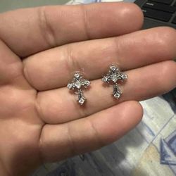 Silver Diamond Cross Earrings 