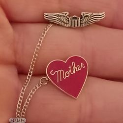 VTG.silver Plate USA  AIRFORCE WINGS MOTHER'S HEART Pin