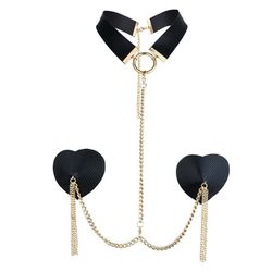 BULK-Collar Neck with Gold Chain and Heart-Shaped Nipple Cover Black or Silver 