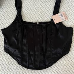 Misguided Black Satin Corset Top Size 8