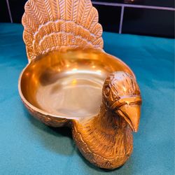 Beautiful vintage brass peacock catchall bowl